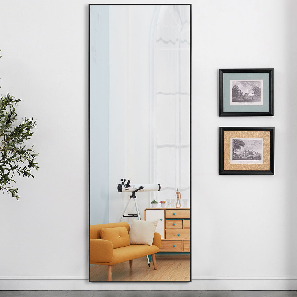 Homeroots Narrow Minimal Black Wall Mirror  Glass 397812