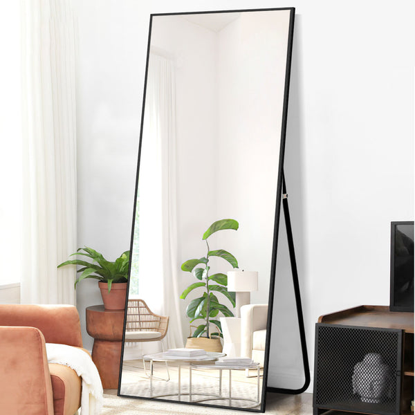 Homeroots 71" Black Metal Framed Standing Mirror  Glass 397814