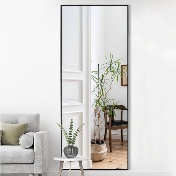 Homeroots 71" Black Metal Framed Standing Mirror  Glass 397814