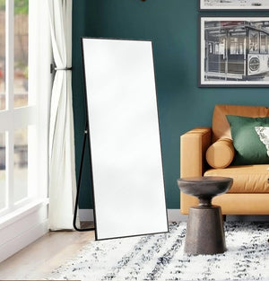 Homeroots 71" Black Metal Framed Standing Mirror  Glass 397814