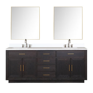 English Elm Black Oak Double Bath Vanity Set With Cultured Marble Top, Chrome Faucets & Two Frameless Mirrors B2731S02180