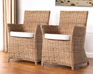 Homeroots Set Of Two Cream And Natural Rattan Dining Arm Chairs  Rattan 397820