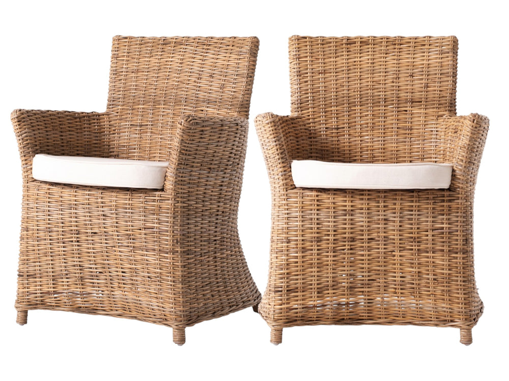 Homeroots Set Of Two Cream And Natural Rattan Dining Arm Chairs  Rattan 397820