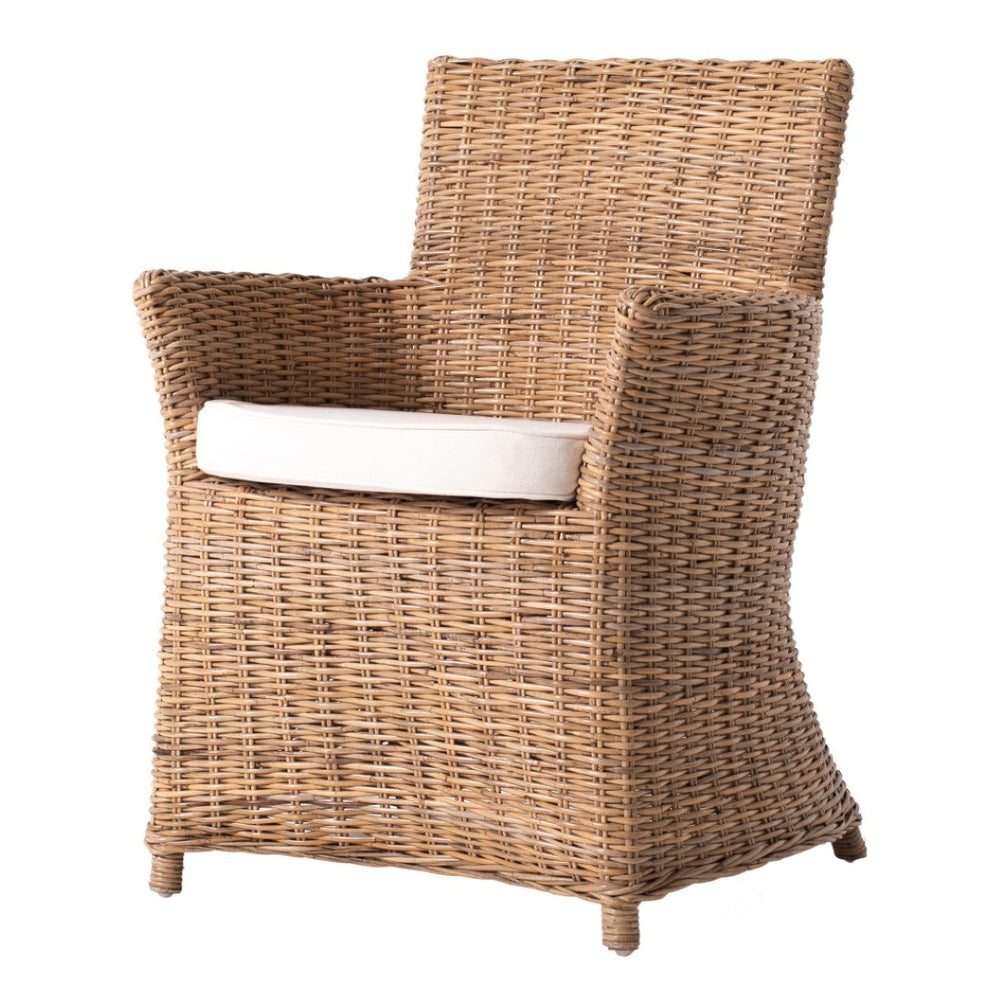 HomeRoots Set of Two Cream and Natural Rattan Dining Arm Chairs for Stylish, Cozy, and Versatile Living Spaces 397820