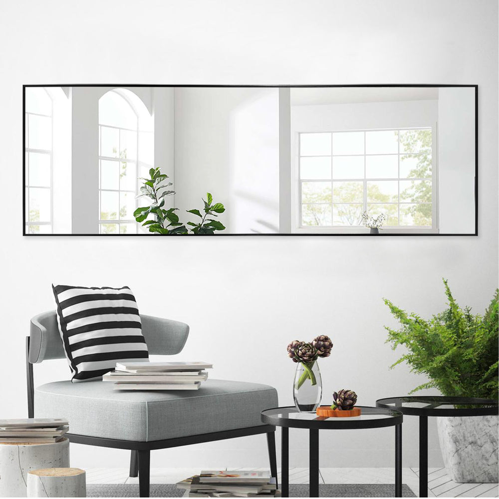 Homeroots 64" Sleek Black Frame Full Length Mirror Black Glass 397822