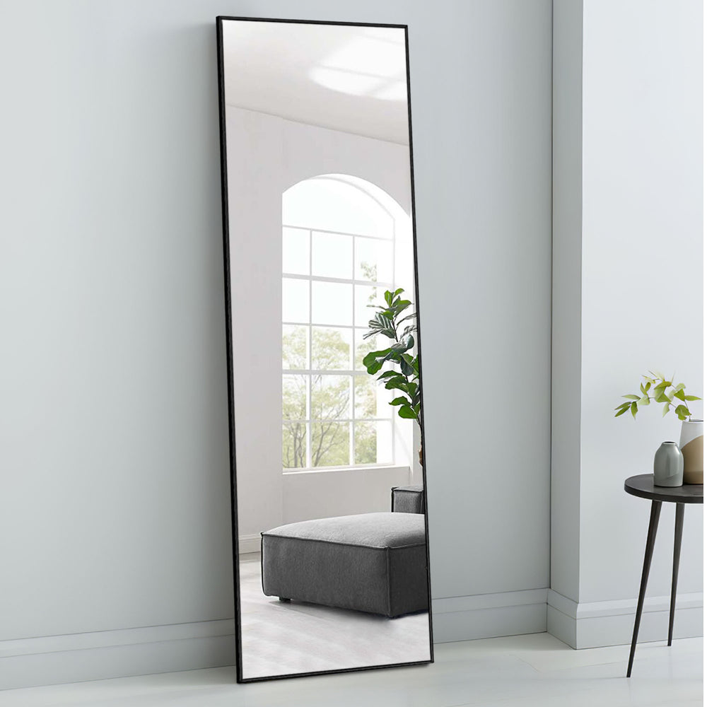 Homeroots 64" Sleek Black Frame Full Length Mirror Black Glass 397822