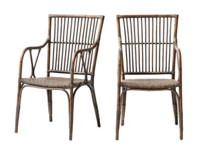 Homeroots Set Of Two Natural Rattan Slat Back Dining Arm Chairs  Rattan 397826