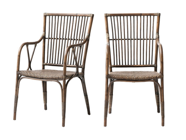 Homeroots Set Of Two Natural Rattan Slat Back Dining Arm Chairs  Rattan 397826