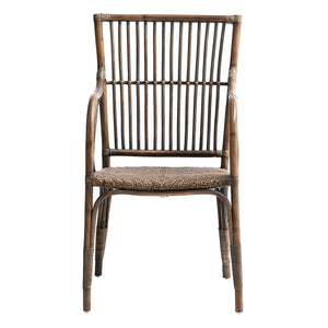 Homeroots Set Of Two Natural Rattan Slat Back Dining Arm Chairs  Rattan 397826