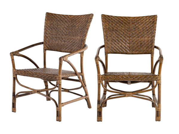Homeroots Set Of Two Natural Rattan Open Back Dining Arm Chairs  Rattan 397827