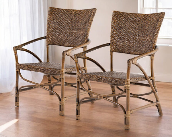 Homeroots Set Of Two Natural Rattan Open Back Dining Arm Chairs  Rattan 397827