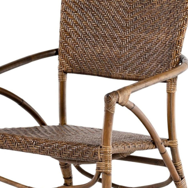 HomeRoots Set of Two Handcrafted Natural Rattan Dining Arm Chairs for Stylish and Cozy Home Decor 397827