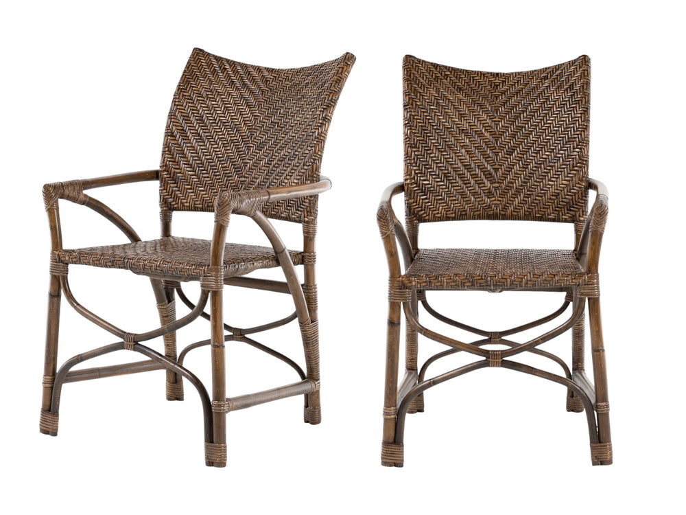 Homeroots Set Of Two Brown Rattan Open Back Dining Arm Chairs  Rattan 397828