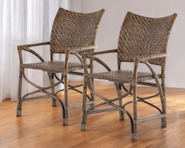 Homeroots Set Of Two Brown Rattan Open Back Dining Arm Chairs  Rattan 397828