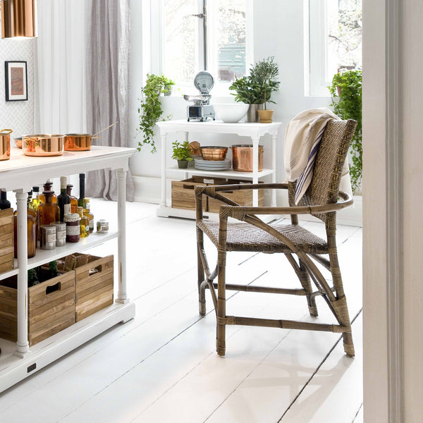 Homeroots Set Of Two Brown Rattan Open Back Dining Arm Chairs  Rattan 397828