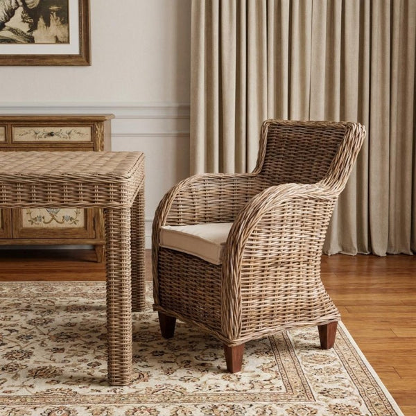Set of Two Wicker Accent Chairs with Cushioned Seating for Patio or Sunroom