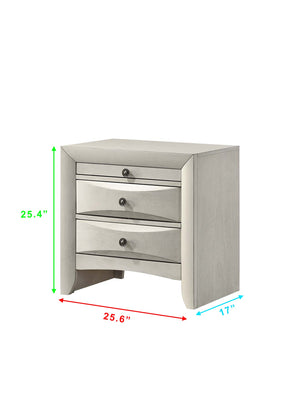 English Elm 1pc Nightstand with Two Drawers and Beveled Mirror Accents, Solid Wood Construction, Chic Storage White 27.6 L x 18.9 W x 28 H B2741P323490