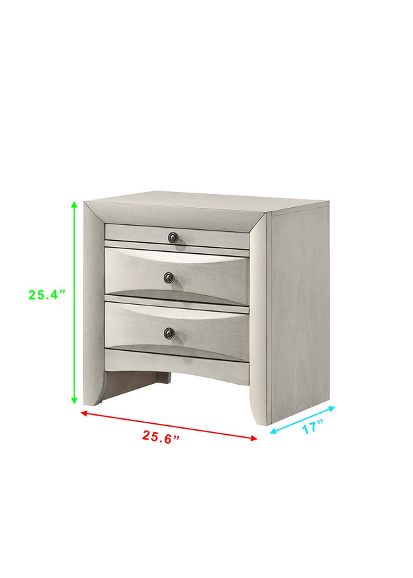 English Elm 1pc Nightstand with Two Drawers and Beveled Mirror Accents, Solid Wood Construction, Chic Storage White 27.6 L x 18.9 W x 28 H B2741P323490