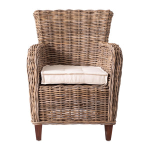 Homeroots Set Of Two Natural Brown Rattan Wingback Wicker Chairs With Seat Cushions  Rattan 397830