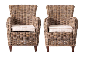 Homeroots Set Of Two Natural Brown Rattan Wingback Wicker Chairs With Seat Cushions  Rattan 397830