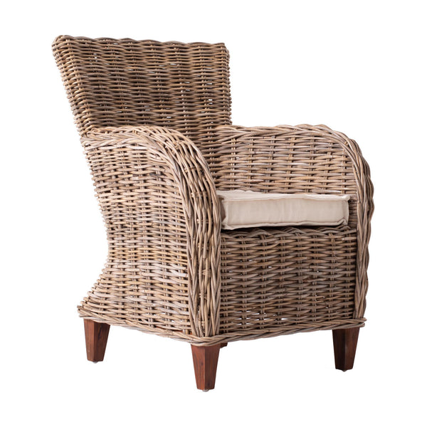 Homeroots Set Of Two Natural Brown Rattan Wingback Wicker Chairs With Seat Cushions  Rattan 397830