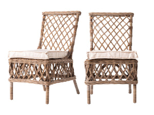 Homeroots Set Of Two Cream And Natural Rattan Cross Back Dining Parsons Chairs  Rattan 397831