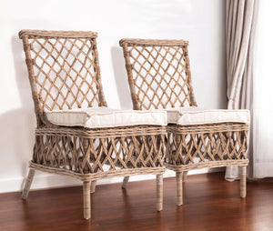 Homeroots Set Of Two Cream And Natural Rattan Cross Back Dining Parsons Chairs  Rattan 397831
