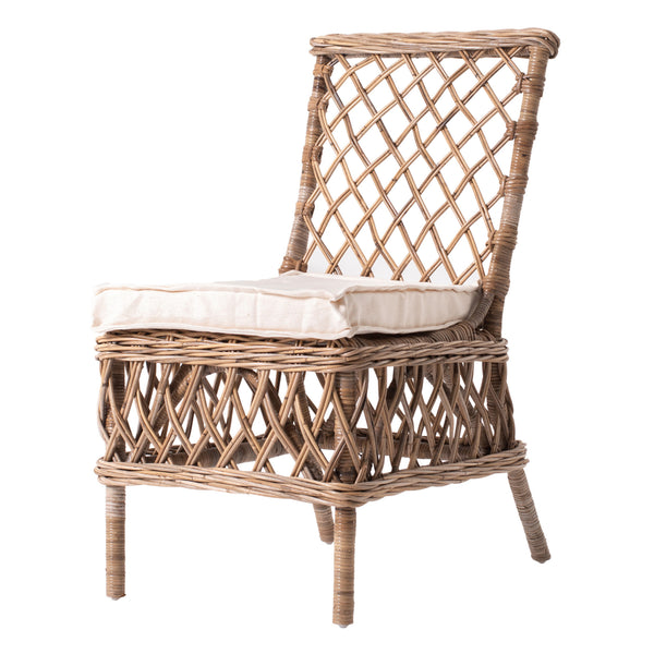Homeroots Set Of Two Cream And Natural Rattan Cross Back Dining Parsons Chairs  Rattan 397831