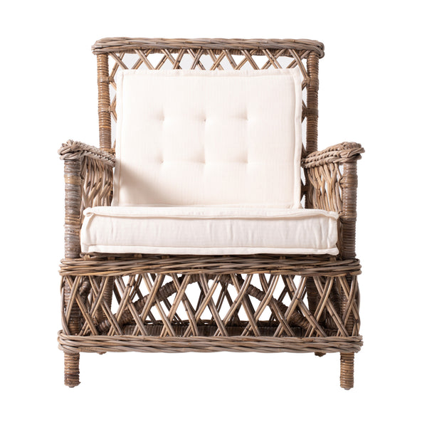 Homeroots Set Of Two Natural Lattice Wicker Arm Chairs With Seat Cushions  Rattan 397832
