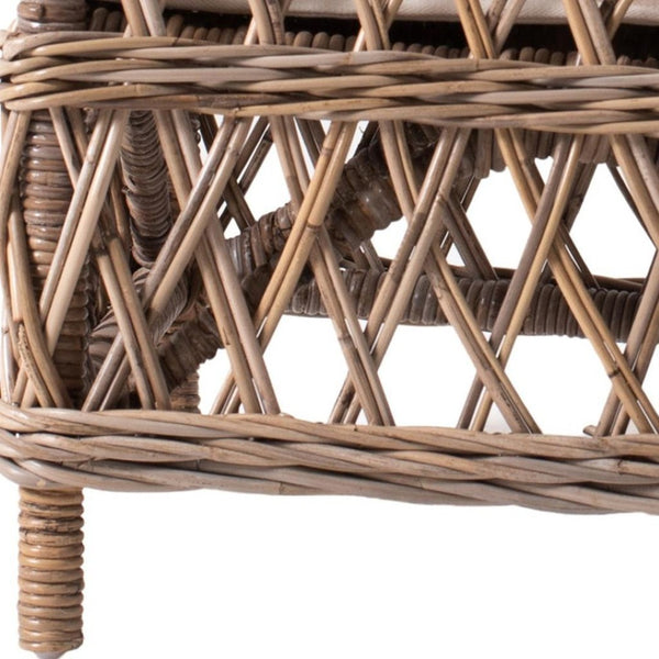 HomeRoots Set of Two Cream & Natural Cross-Back Dining Arm Chairs - Elegant Woven Rattan Design for Comfort 397832