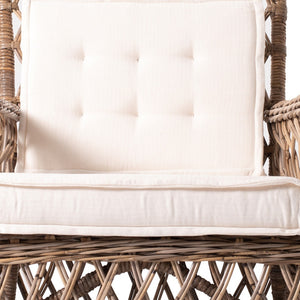 Homeroots Set Of Two Natural Lattice Wicker Arm Chairs With Seat Cushions  Rattan 397832