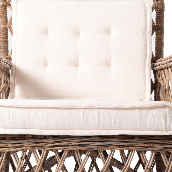 Homeroots Set Of Two Natural Lattice Wicker Arm Chairs With Seat Cushions  Rattan 397832