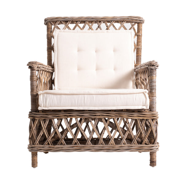 Homeroots Set Of Two Natural Lattice Wicker Arm Chairs With Seat Cushions  Rattan 397832