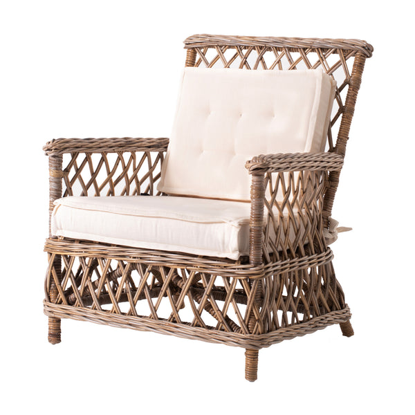 Homeroots Set Of Two Natural Lattice Wicker Arm Chairs With Seat Cushions  Rattan 397832