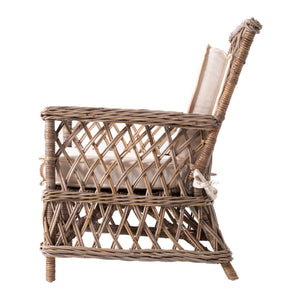 Homeroots Set Of Two Natural Lattice Wicker Arm Chairs With Seat Cushions  Rattan 397832