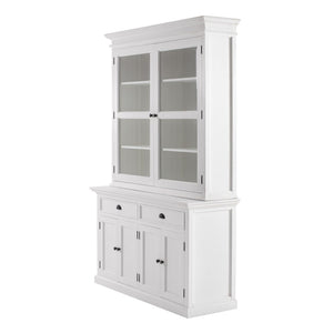 HomeRoots 57" White Solid Wood Frame Dining Hutch – Elegant Storage with Glass Doors & Antique Brass Accents 397834