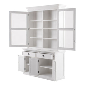 HomeRoots 57" White Solid Wood Frame Dining Hutch – Elegant Storage with Glass Doors & Antique Brass Accents 397834