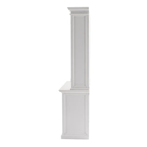 HomeRoots 57" White Solid Wood Frame Dining Hutch – Elegant Storage with Glass Doors & Antique Brass Accents 397834