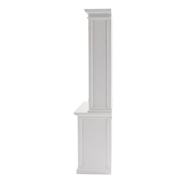 HomeRoots 57" White Solid Wood Frame Dining Hutch – Elegant Storage with Glass Doors & Antique Brass Accents 397834