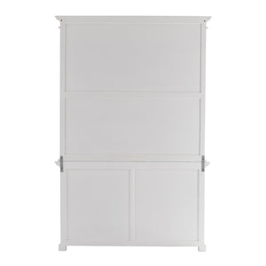 HomeRoots 57" White Solid Wood Frame Dining Hutch – Elegant Storage with Glass Doors & Antique Brass Accents 397834