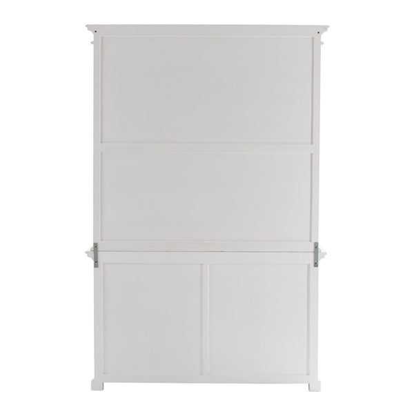 HomeRoots 57" White Solid Wood Frame Dining Hutch – Elegant Storage with Glass Doors & Antique Brass Accents 397834