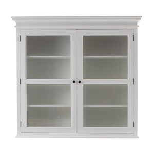 HomeRoots 57" White Solid Wood Frame Dining Hutch – Elegant Storage with Glass Doors & Antique Brass Accents 397834