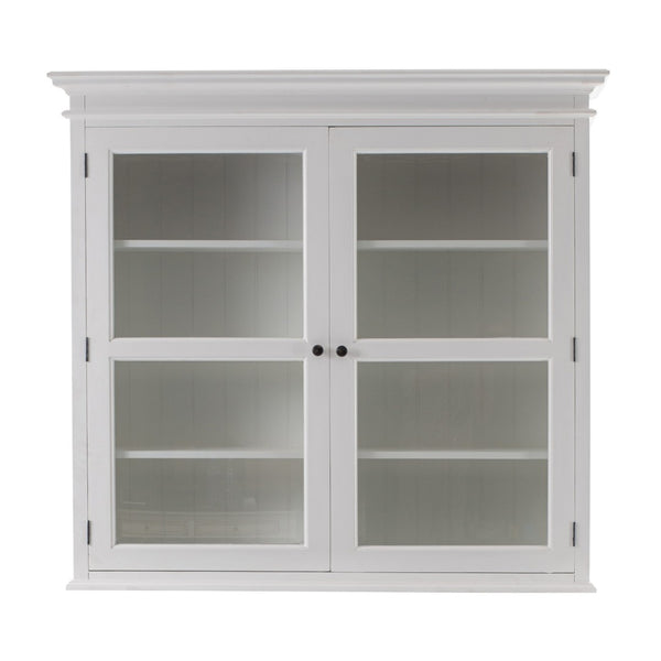 HomeRoots 57" White Solid Wood Frame Dining Hutch – Elegant Storage with Glass Doors & Antique Brass Accents 397834