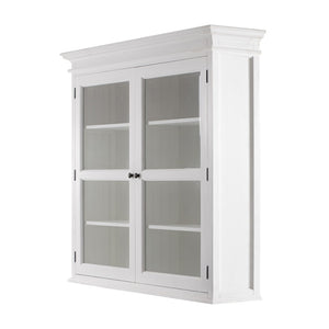 HomeRoots 57" White Solid Wood Frame Dining Hutch – Elegant Storage with Glass Doors & Antique Brass Accents 397834