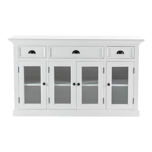 Homeroots Modern Farmhouse White Buffet Server  Mahogany,Bevelled Glass & Antique Brass Hardware 397836