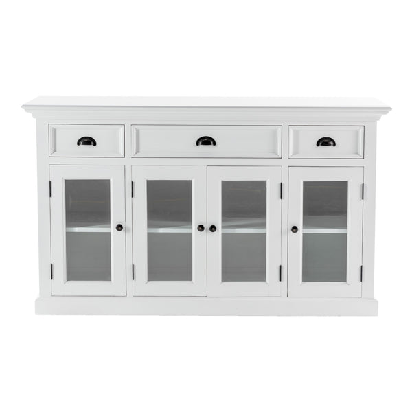 Homeroots Modern Farmhouse White Buffet Server  Mahogany,Bevelled Glass & Antique Brass Hardware 397836
