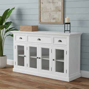 HomeRoots Modern Farmhouse White Buffet Server - Timeless Charm with Glass Doors and Ample Storage Solutions! 397836
