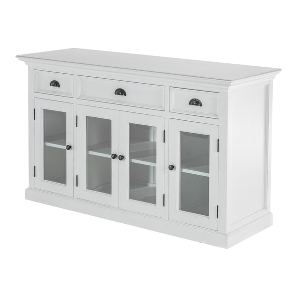 Homeroots Modern Farmhouse White Buffet Server  Mahogany,Bevelled Glass & Antique Brass Hardware 397836
