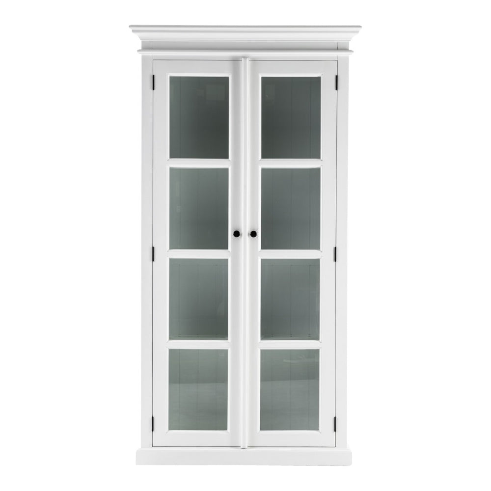 HomeRoots 75" White Wood & Glass Double Door Cabinet - Elegant Storage for Displaying Dinnerware & Decor 397837