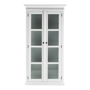 HomeRoots 75" White Wood & Glass Double Door Cabinet - Elegant Storage for Displaying Dinnerware & Decor 397837